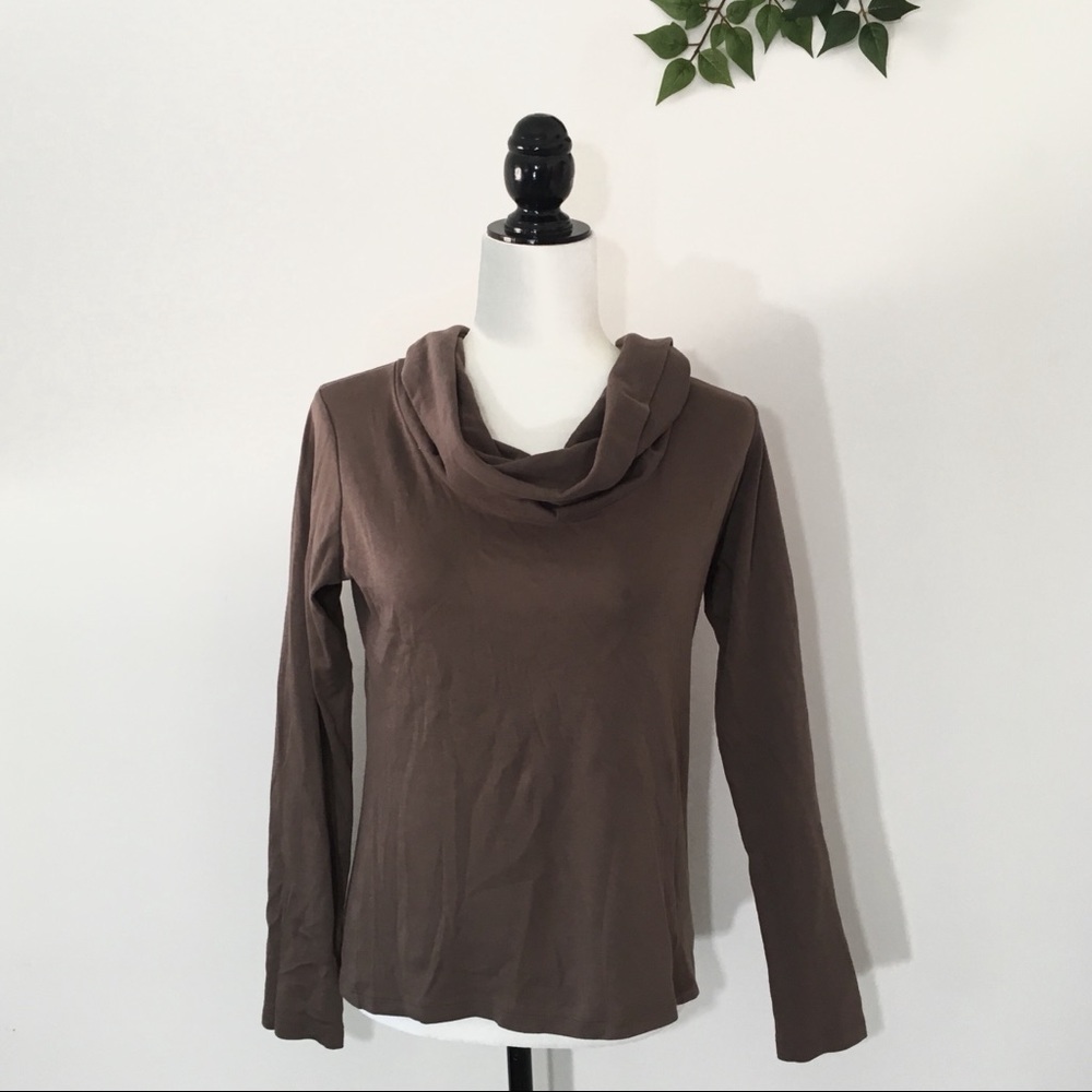 Peruvian Connection Brown Cowl Neck Blouse